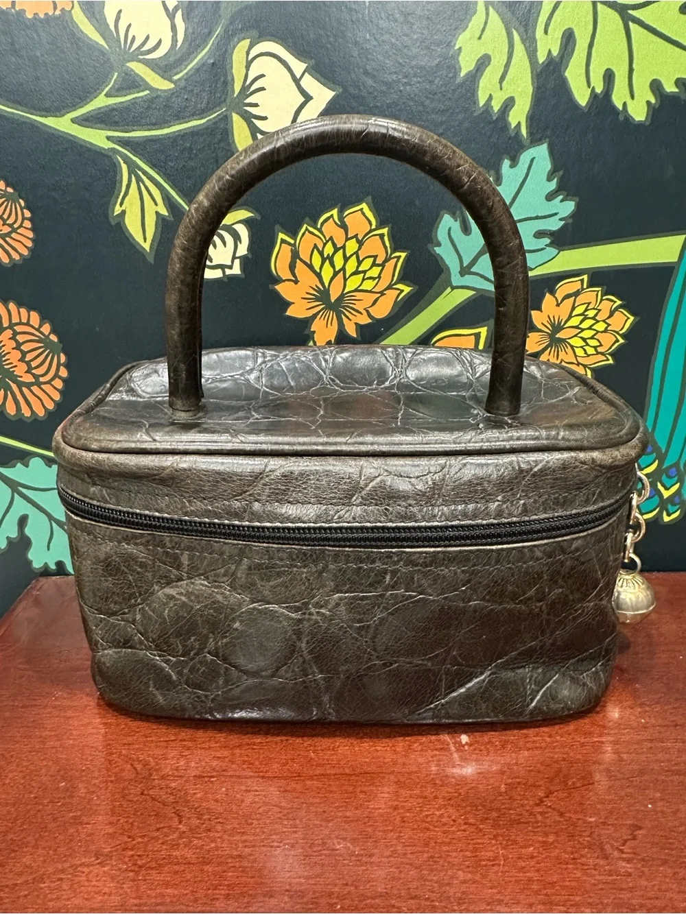 Vintage Bally Brown Leather Vanity Case Train Case Paisley Lining Italy